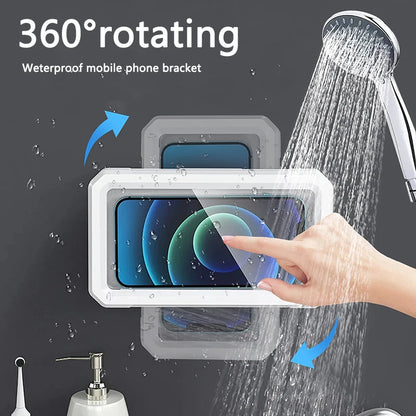 Waterproof Shower Phone Holder with 360° Rotation, Angle Adjustable, Wall Mounted Phone Holder for Bathroom Kitchen, up to 6.8In