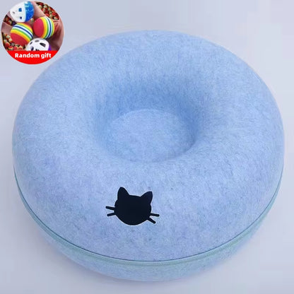 Pet Donut Felt Cat Nest Fun Interactive Toy Tunnel Spliceable Double-Layer Composite Structure Universal Cat Head Cutout Design