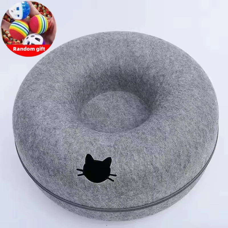 Pet Donut Felt Cat Nest Fun Interactive Toy Tunnel Spliceable Double-Layer Composite Structure Universal Cat Head Cutout Design