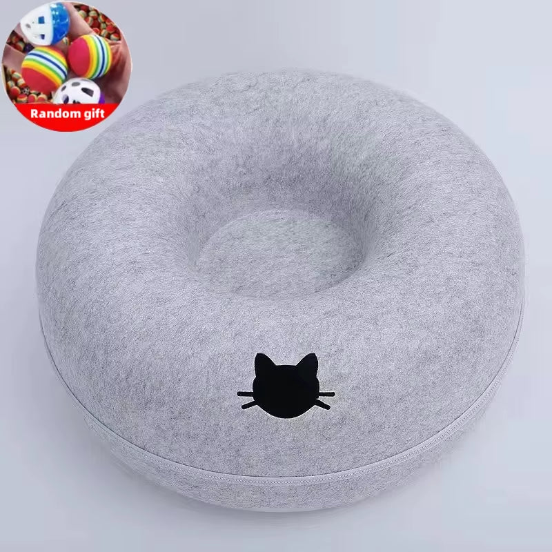 Pet Donut Felt Cat Nest Fun Interactive Toy Tunnel Spliceable Double-Layer Composite Structure Universal Cat Head Cutout Design